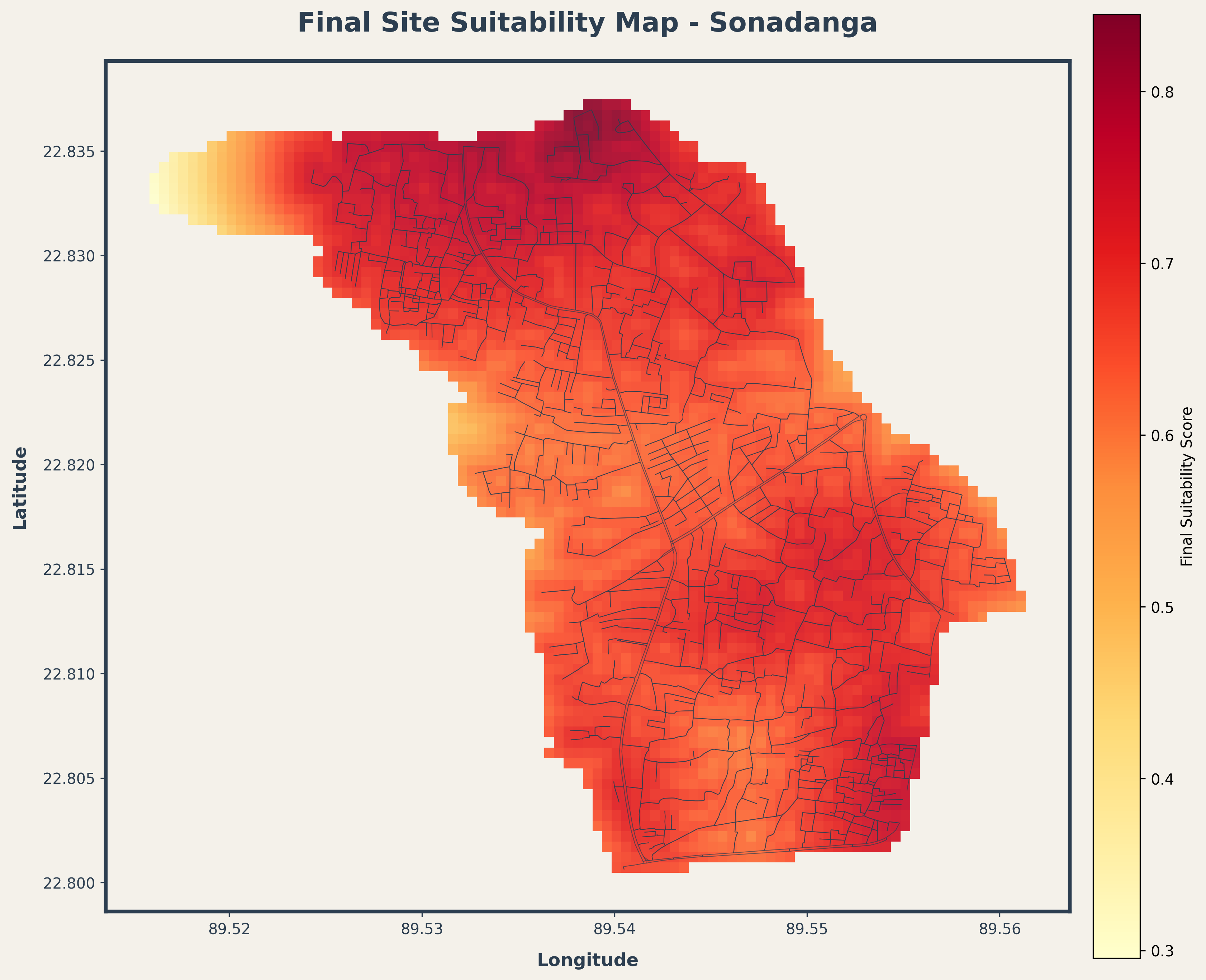 Final combined site suitability map of Sonadanga