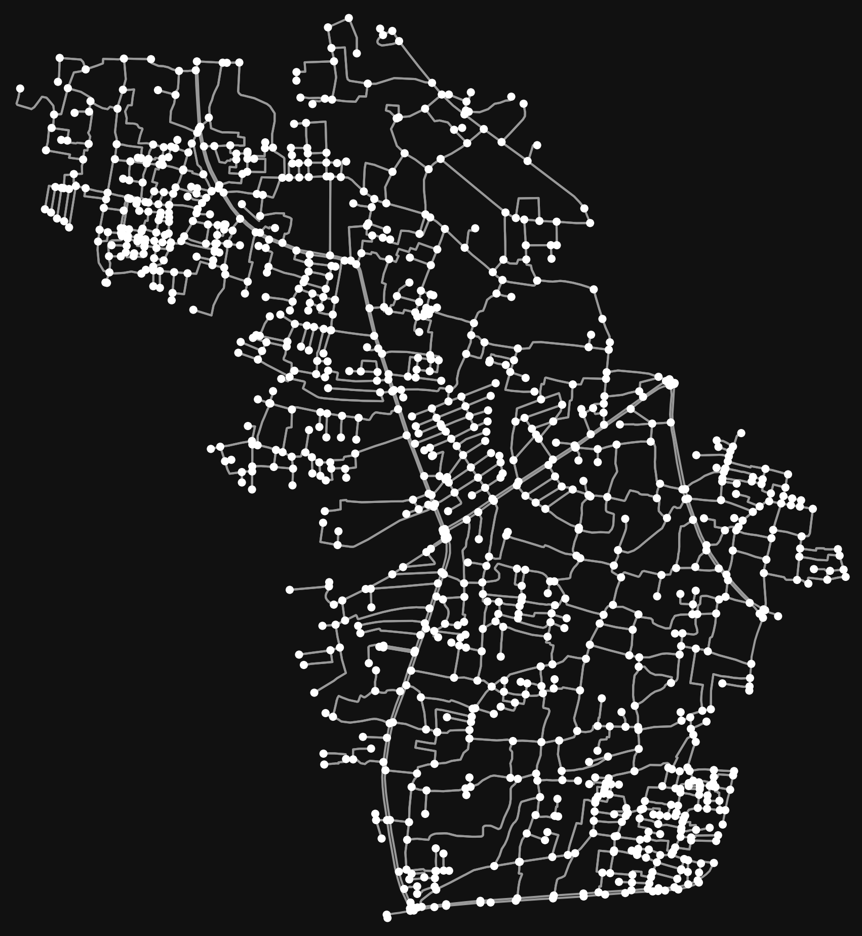 Road network graph of Sonadanga, Khulna generated with OSMnx
